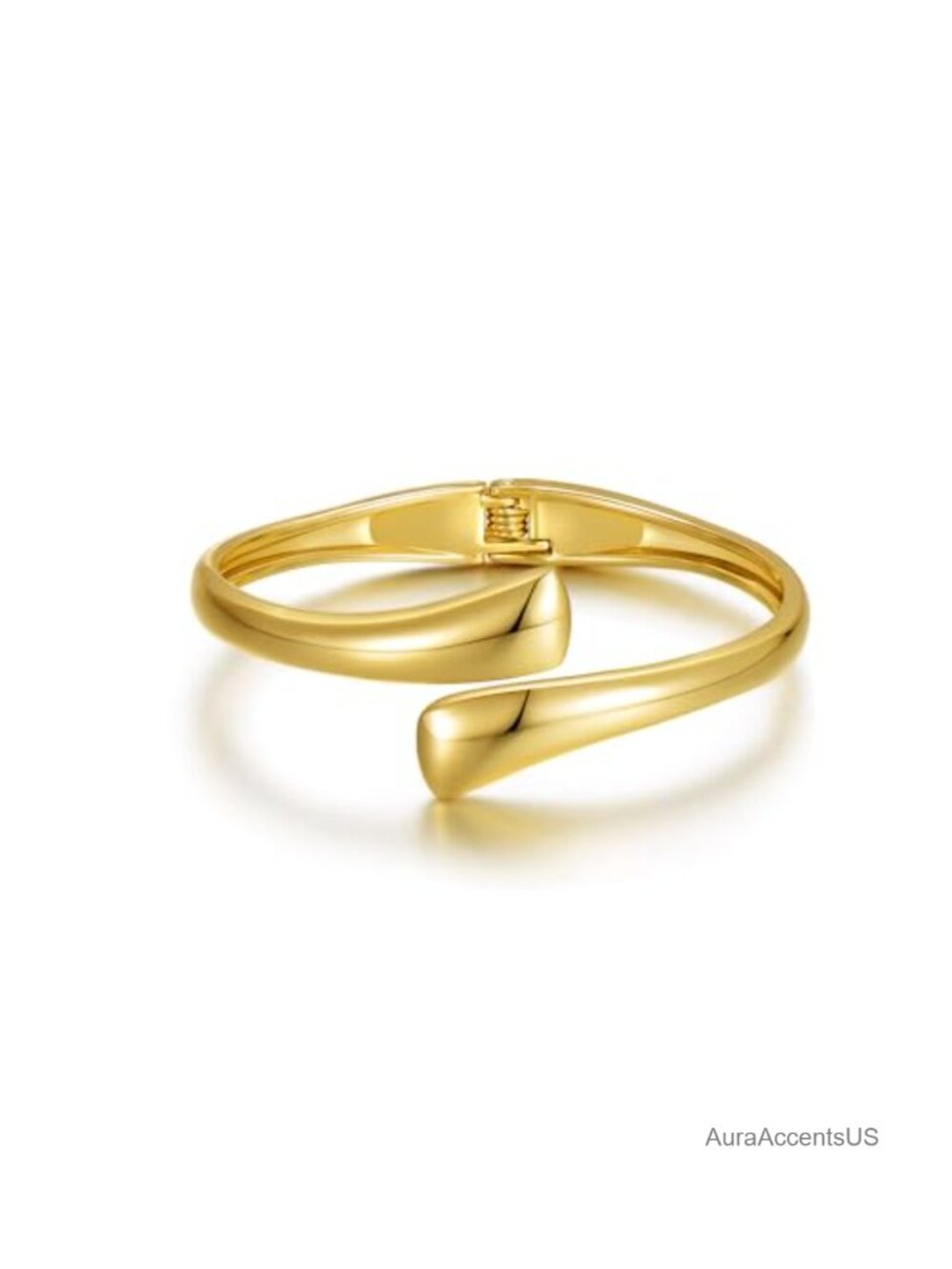 Gold Plated Cuff Bangle Bracelet Hinged Open Wide Chunky Minimalist Jewelry Gift
